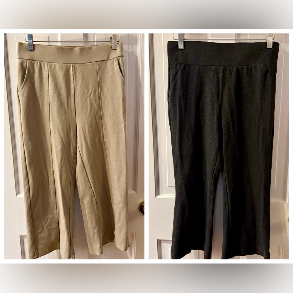 Tapata Cropped Wide-Leg Pants 2 Pairs: Khaki & Gray - Size M, EUC!